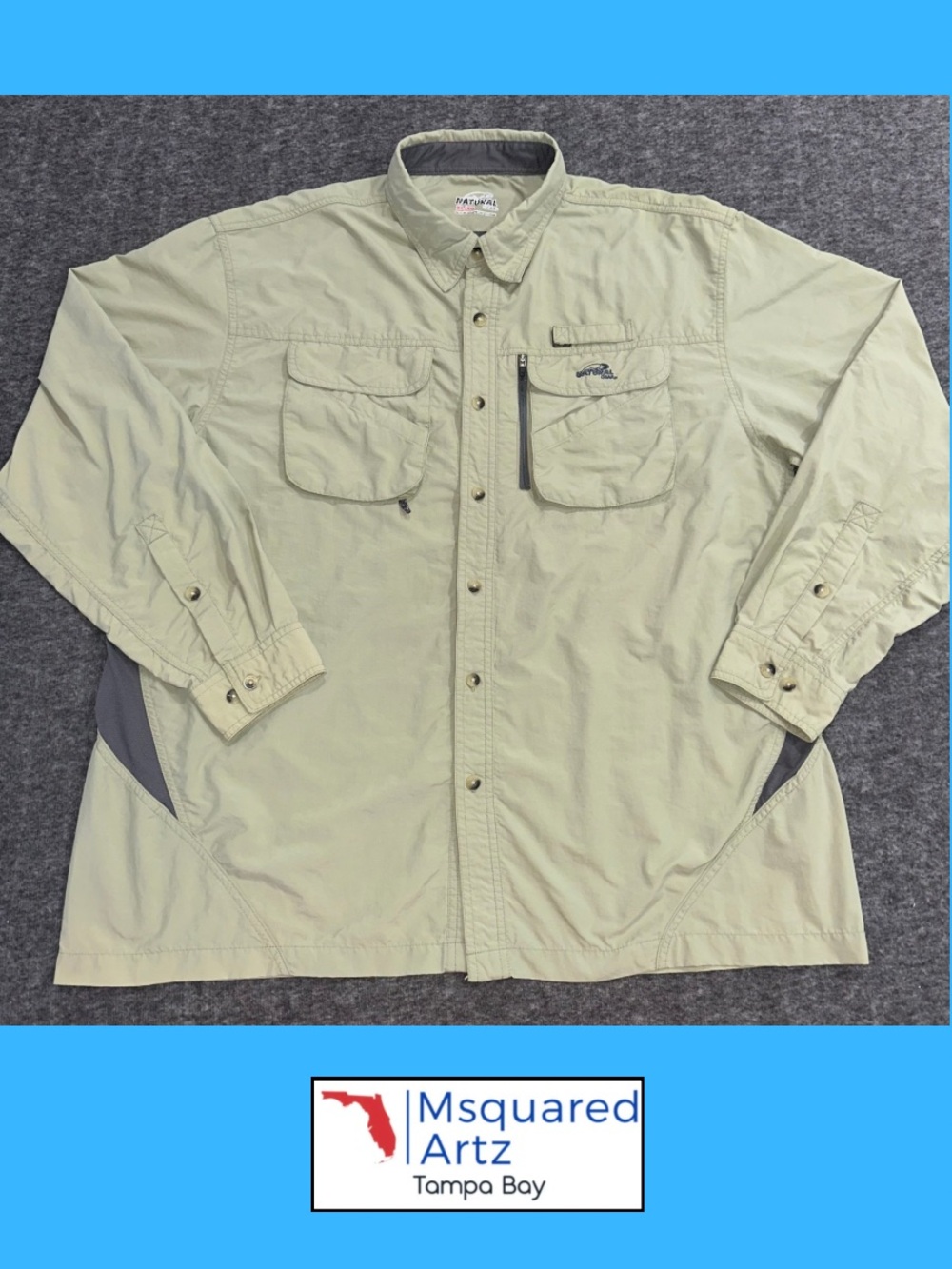 Natural Gear Men's XL Long Sleeve Fishing Shirt Khaki Vented Multi Pocket Nylon